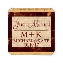 Just Married music note labels Square Stickers