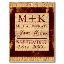 Just Married wedding decor music note Postcard