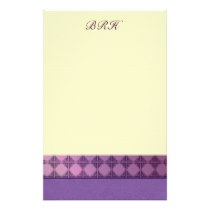 Leather and tile purple monogram stationery