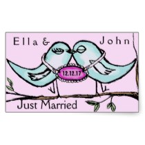 Lovebirds Just Married Rectangle Stickers